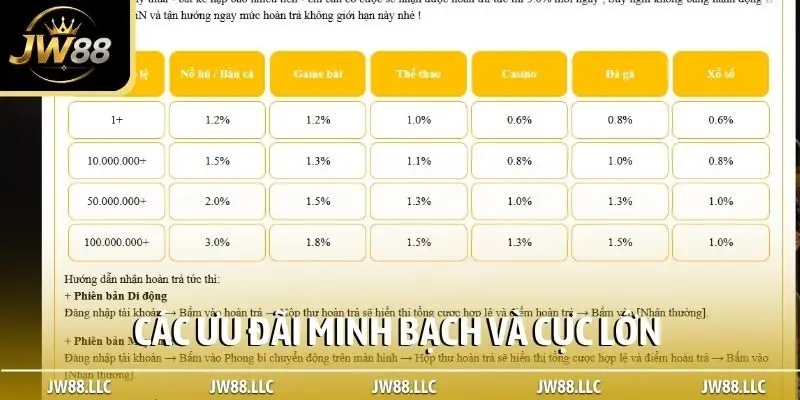 Các ưu đãi minh bạch và cực lớn