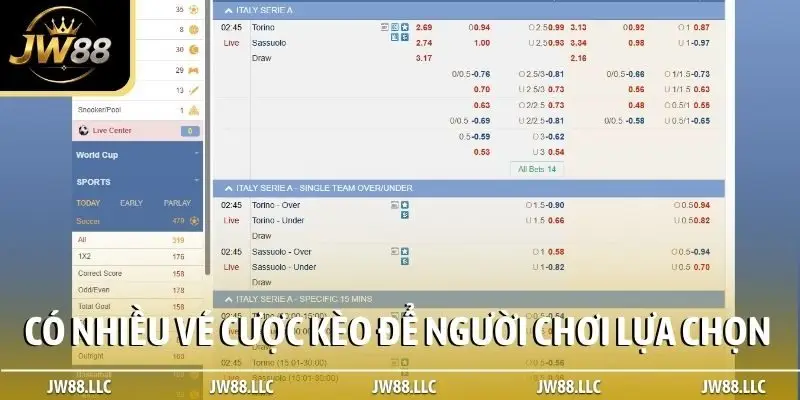 Có nhiều vé cược kèo để người chơi lựa chọn
